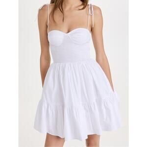 STAUD Mini Landry White Smocked Flounce Tie Straps Dress Size Large